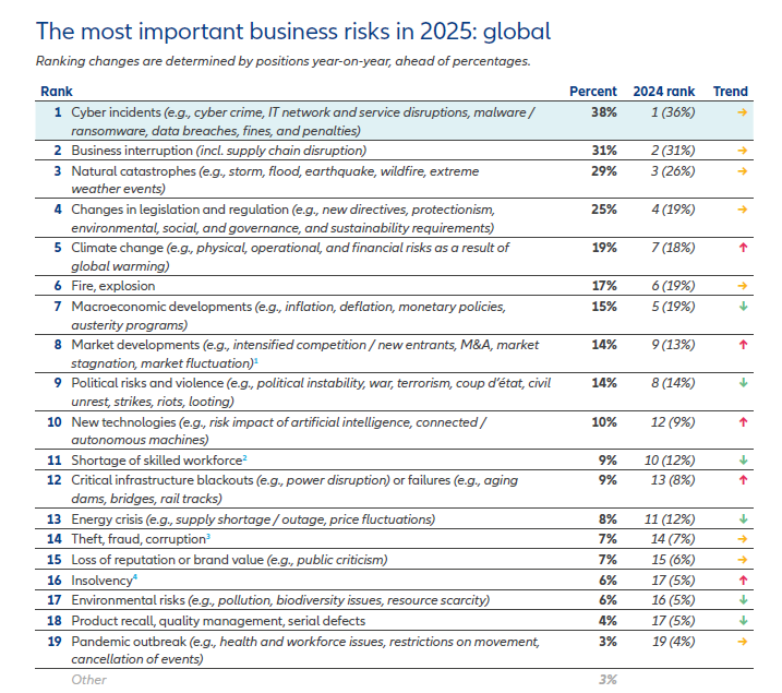 Αllianz Risk Barometer 2025: Οι φυσικές καταστροφές αποτελούν τον μεγαλύτερο επιχειρηματικό κίνδυνο στην Ελλάδα