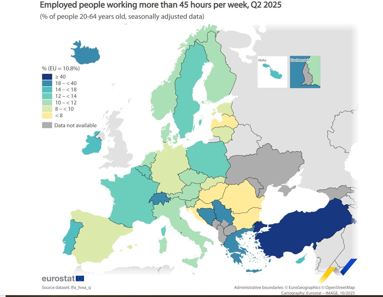 Eurostat: Πρωταθλητές στην υπερεργασία οι Έλληνες 1 Eurostat: Πρωταθλητές στην υπερεργασία οι Έλληνες
