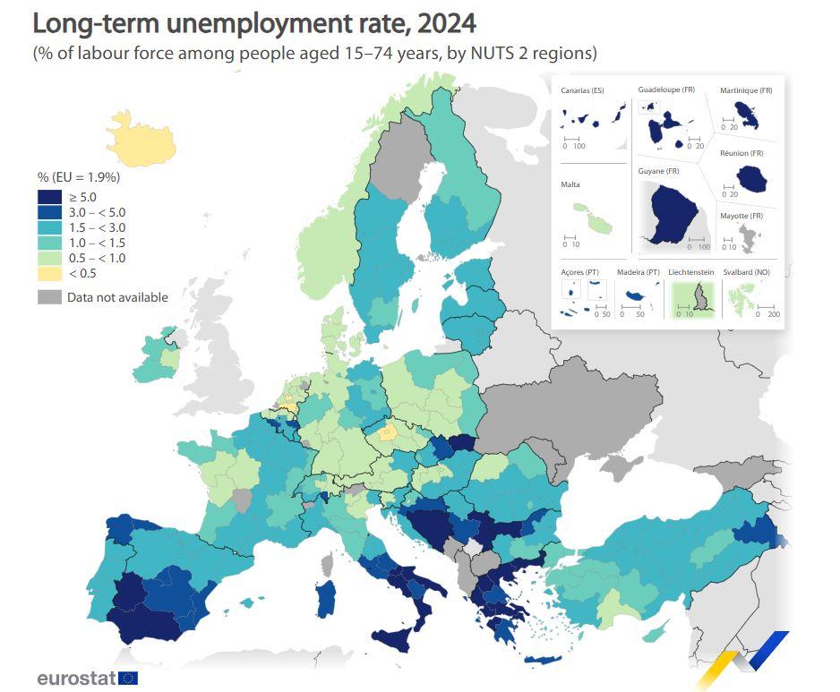 Τι δείχνουν τα στοιχεία της Eurostat για τους μακροχρόνια άνεργους - Ποιες περιφέρειες έχουν υψηλότερο ποσοστό 1 Τι δείχνουν τα στοιχεία της Eurostat για τους μακροχρόνια άνεργους - Ποιες περιφέρειες έχουν υψηλότερο ποσοστό